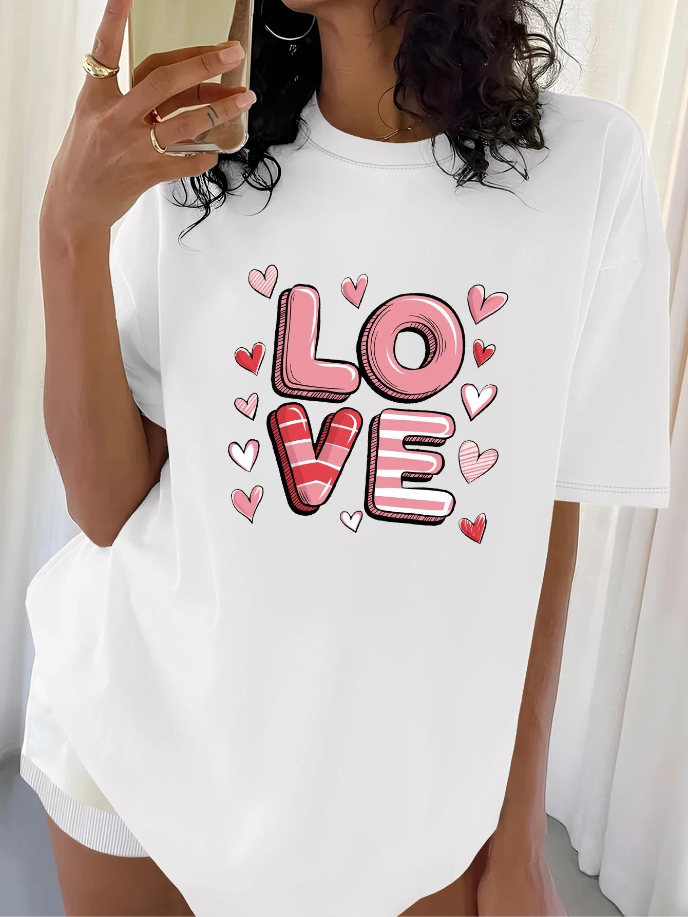 Print for RoUnisextic and Affectionate Themed Occasions Tops Women Clothes White Graphic Tee with LOVE Heart Themed streetwear S