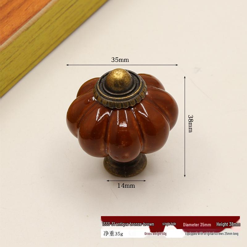 Hand-Painted Pastoral Blue and White Ceramic Pumpkin Drawer Pull