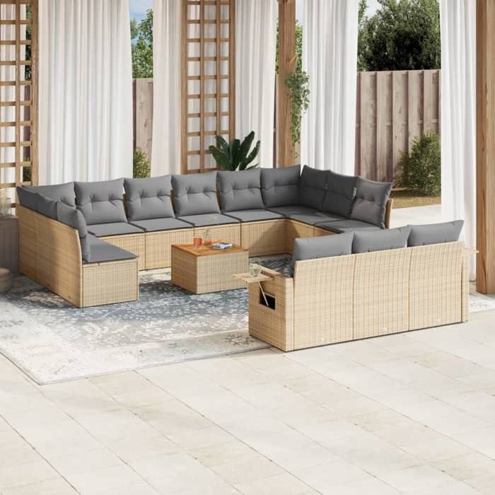 VidaXL Salon de Jardin avec Coussins 14 pcs, Canapés de Terrasse, Ensemble de Meubles de Patio, Mobilier d'Extérieur, 3257137