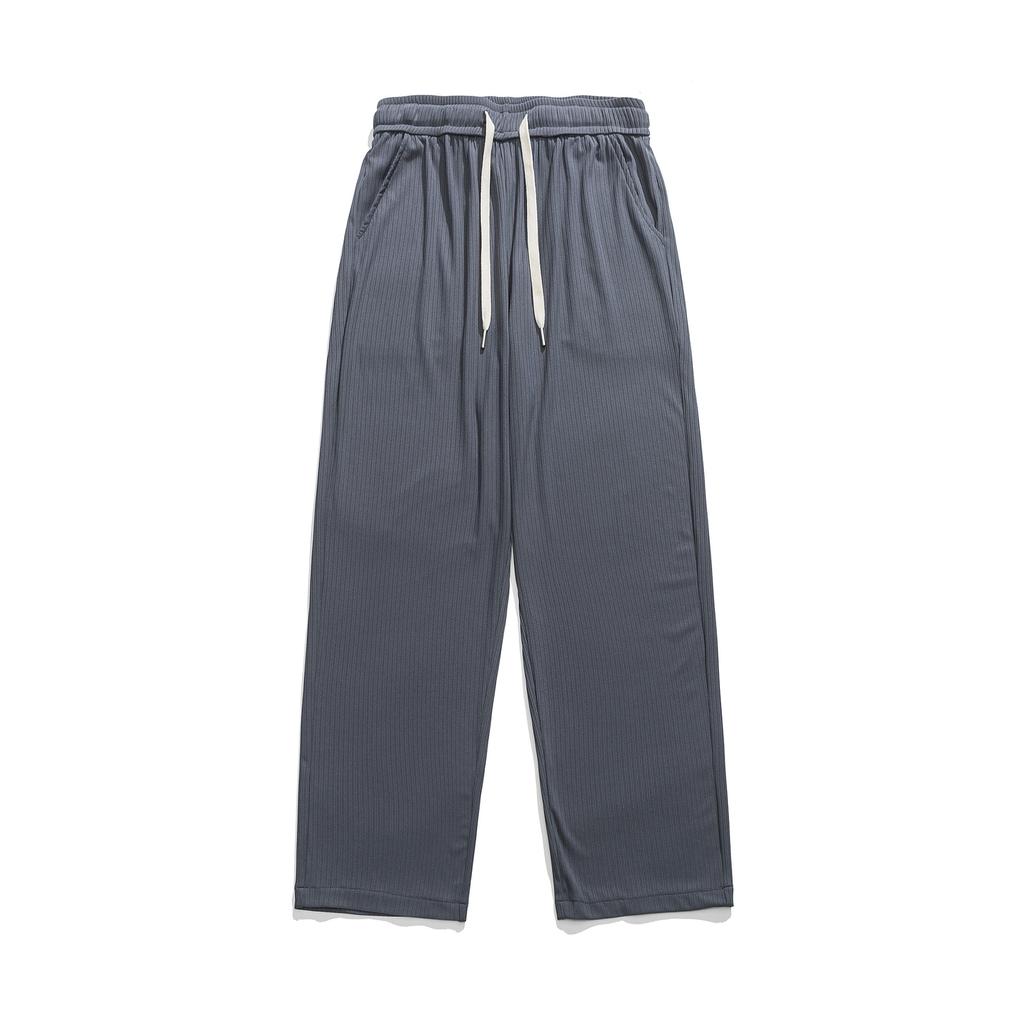 Men's Solid Color Ice Silk Casual Pants, Men's Summer New Loose Straight Tube Hanging Feeling Long Pants, Men's Sports Pants