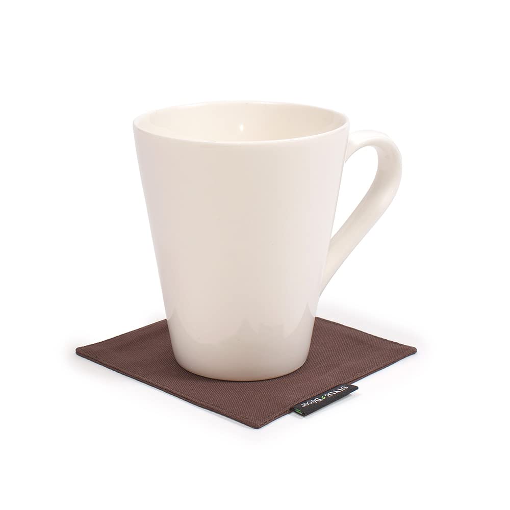 STYLE Decor Reversible Coasters, Stylish Fabric, Washable, Set of 4, Nordic Style, Solid Oxford and Cafe Brown, W3003420