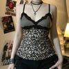Top a canotta con stampa leopardata e pizzo patchwork, vestibilità aderente, sexy, camisole Y2K vintage, scollo a V, spalline sottili, gilet estivo da donna, nuovo