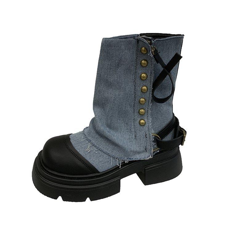 

British style versatile platform Martin boots women s autumn 2025 new fashion western cowboy short boots knight boots 40