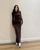 2026 solid color round neck long-sleeved dress slim-fitting hip-wrapping and thin long dress women