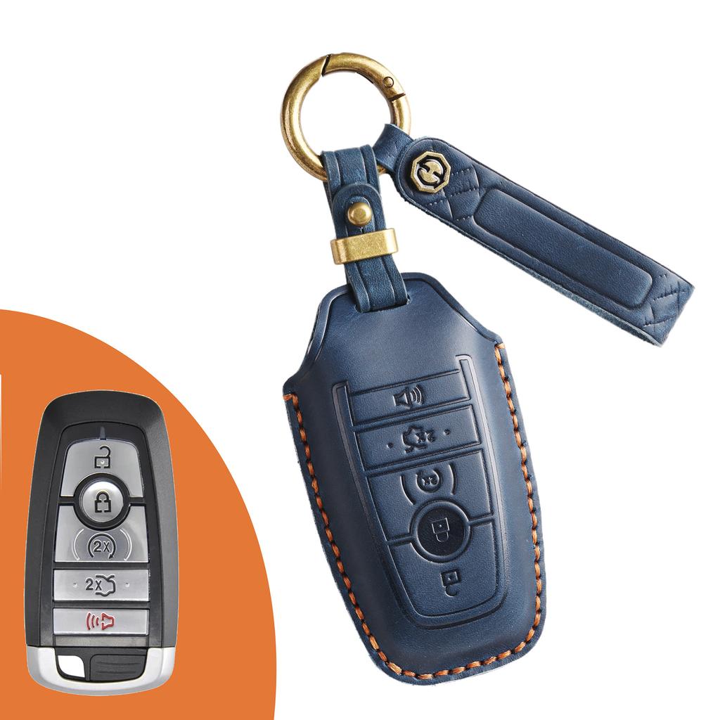 Retro key cover is suitable for Ford Focus Mondeo cover, sharp edge leather shell, pure handmade key bag chain.