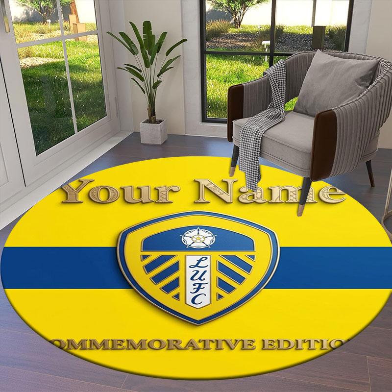 Leeds United Custom Name Round Area Rug,Carpet Rug for Living Room Bedroom Sofa Playroom Decor,Non-slip Floor Mat