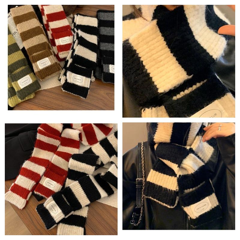 Japanischer Stil Kontrastfarbig gestreifter und koreanischer Stil vielseitiger minimalistischer Vintage Strickschal warmer und kälteschützender Schal für Damen