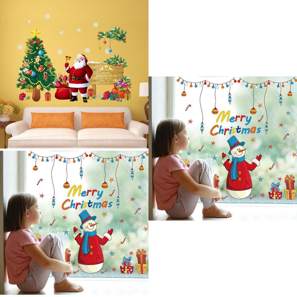 Kids Bedroom Wall Sticker Christmas Tree Santa Claus Window Decal Art Vinyl Diy Decor