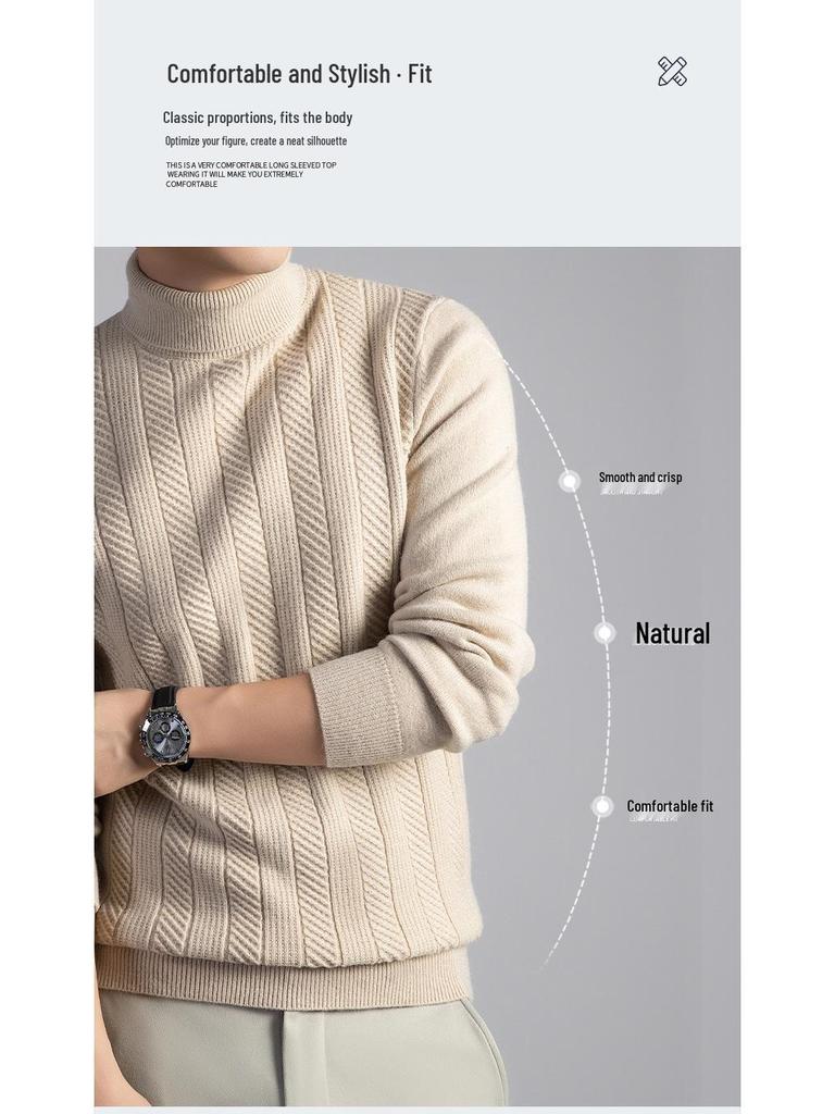 Korean High Neck Men's Jacquard Knit Sweater - 2025 Winter Casual Style
