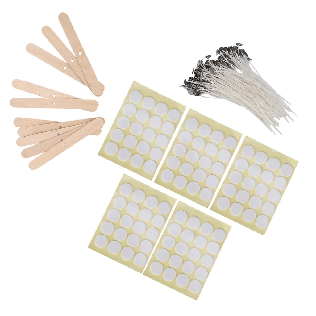 DIY 100Pcs Candle Making Kit 15cm Candle Wicks100Pcs Double Sided Wicks Stickers10Pcs Wood Wicks