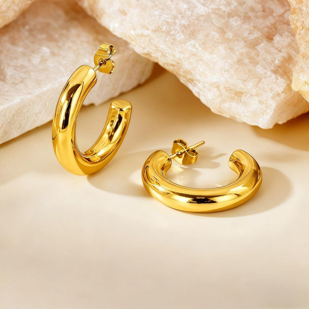 1 Pair Stylish Exquisite Circular Geometric 304 Stainless Steel C Shaped Hoop Earrings For Women Men Jewelry Gift