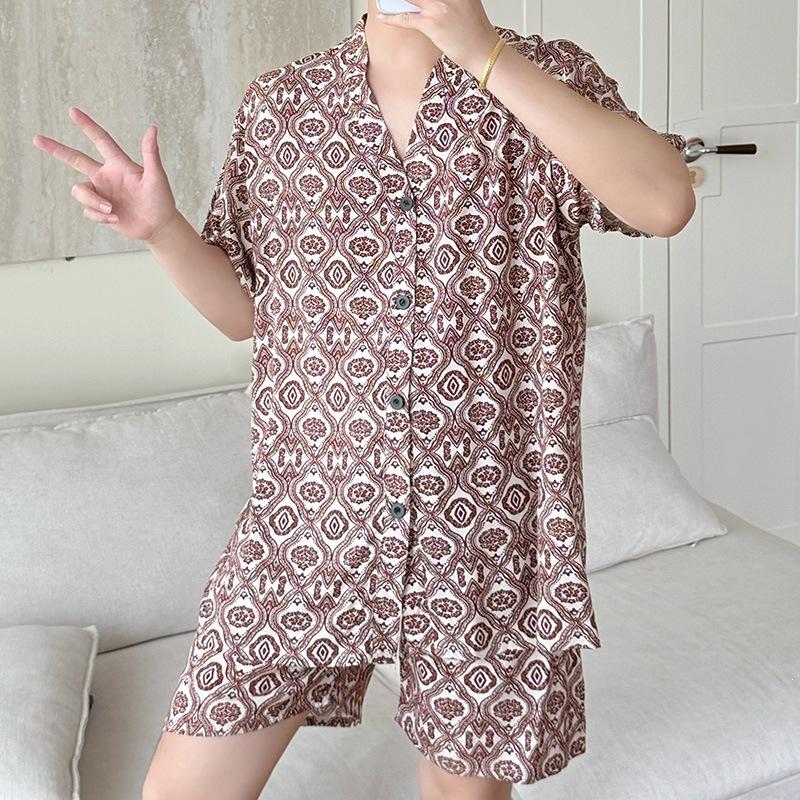 New Artificial Cotton and Silk Short-sleeved Shorts Summer Pajamas Women's Sweet Cardigan Casual Loungewear