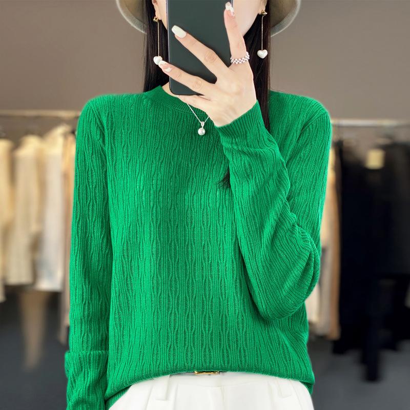 Round-neck Long-sleeved Women's Thin Loose Knitted Sweater, Exquisite Lantern-shaped Hollowed-out Knitted Top