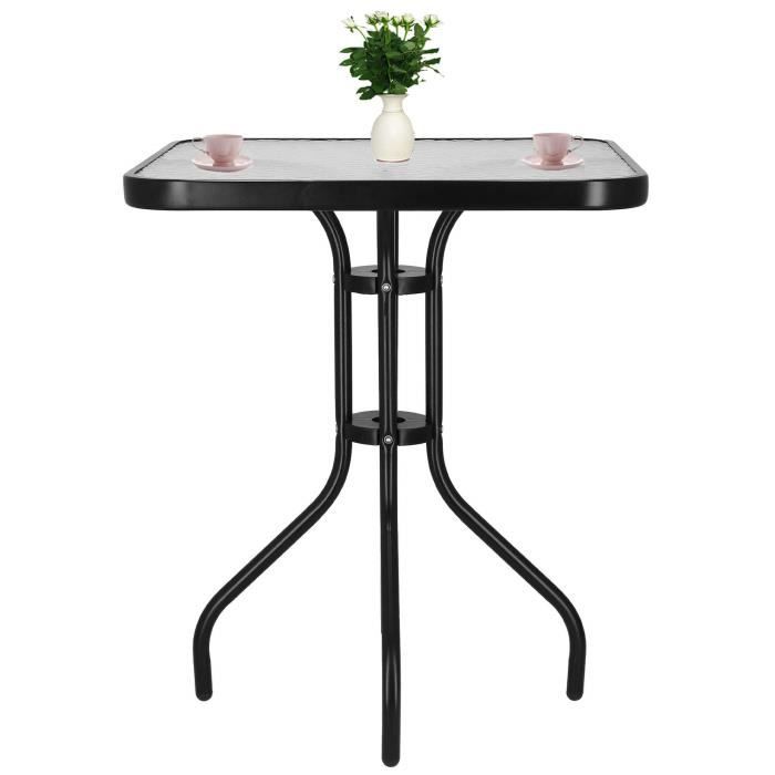 Table de jardin en verre SPRINGOS - Carré 60x60x70cm - Métal noir - Design moderne