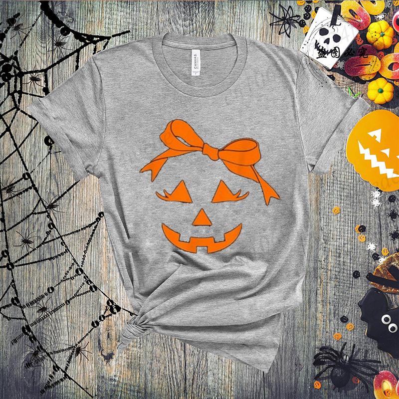 Coquette Bow Pumpkin Face Unisex Tshirts Funny Halloween T Shirt Unisex Unisex Tshirt Unisexs Oversize Tshirt Hip Hop Streetwear