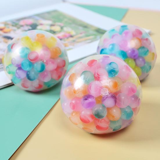 Rainbow Bead Stress Ball with Glitter Soft TPR Squeeze Toy for Anxiety Relief Colorful Fidget for Kids Adults Fun Decompression Gadget