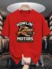 Unisex Crew Neck Tee Howling Wolf Motors Retro Letter Print Soft Cotton Loose Short Sleeve Summer Casual Male Streetwear Tops