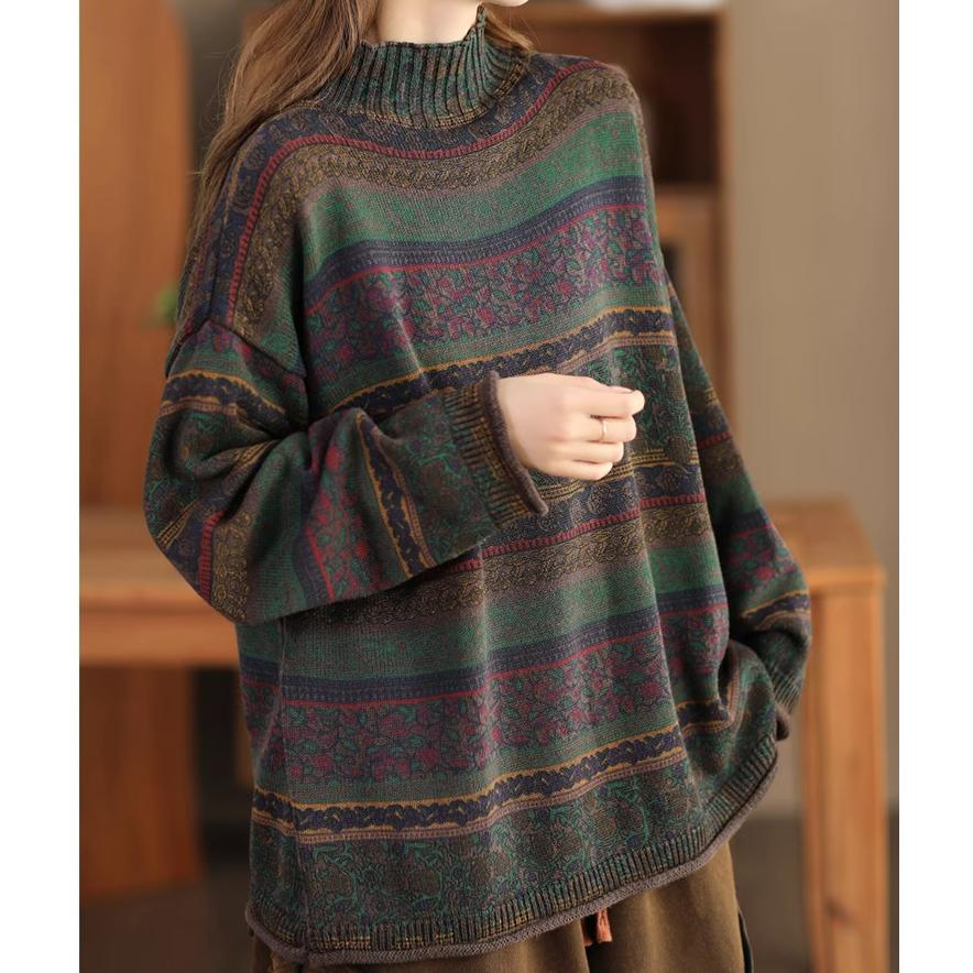 

Весенний ретро свитер с принтом в жареных цветах, женский свободный хлопковый пуловер с длинным рукавом и полувысоким воротником L