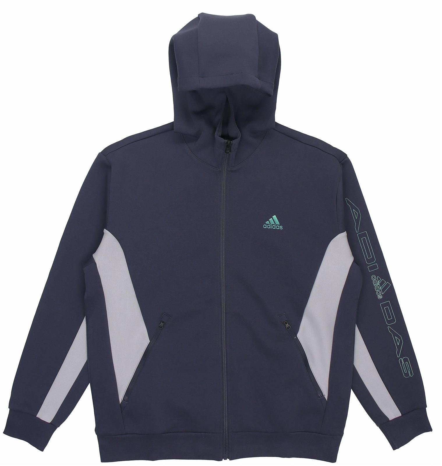 adidas Block Knit Hooded Sports Jacket With Front Embroidered Logo HM5145 M