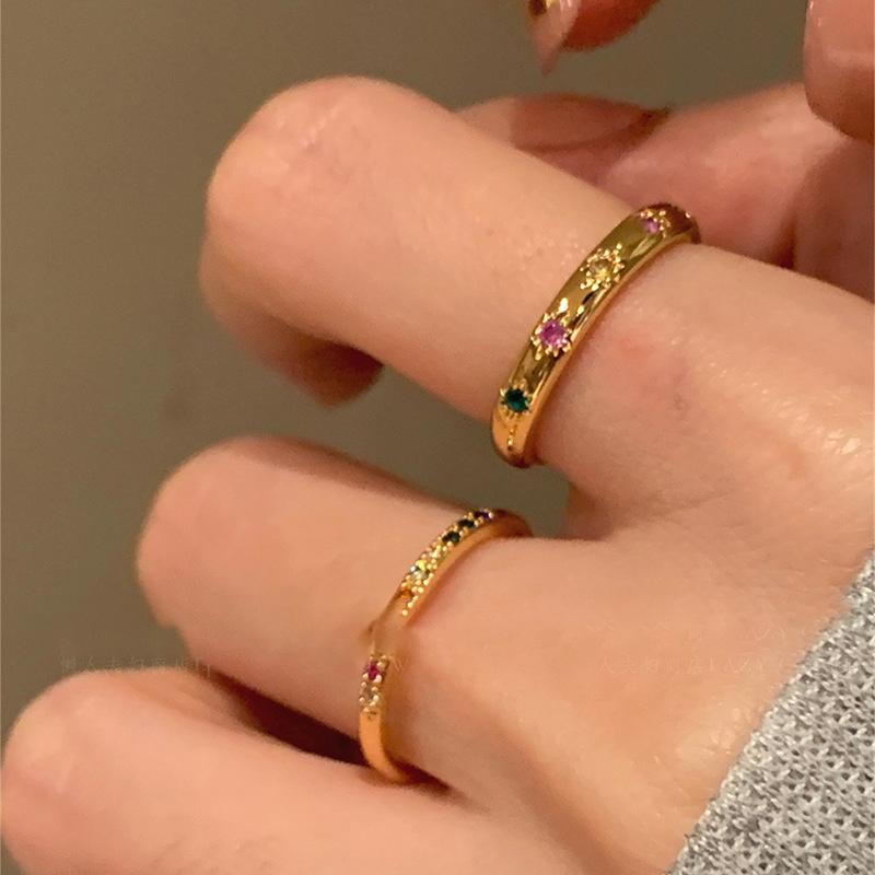 

Круглое цветное циркониевое кольцо, набор из двух частей, модное простое кольцо, нишевое универсальное украшение в стиле легкой роскоши, женское