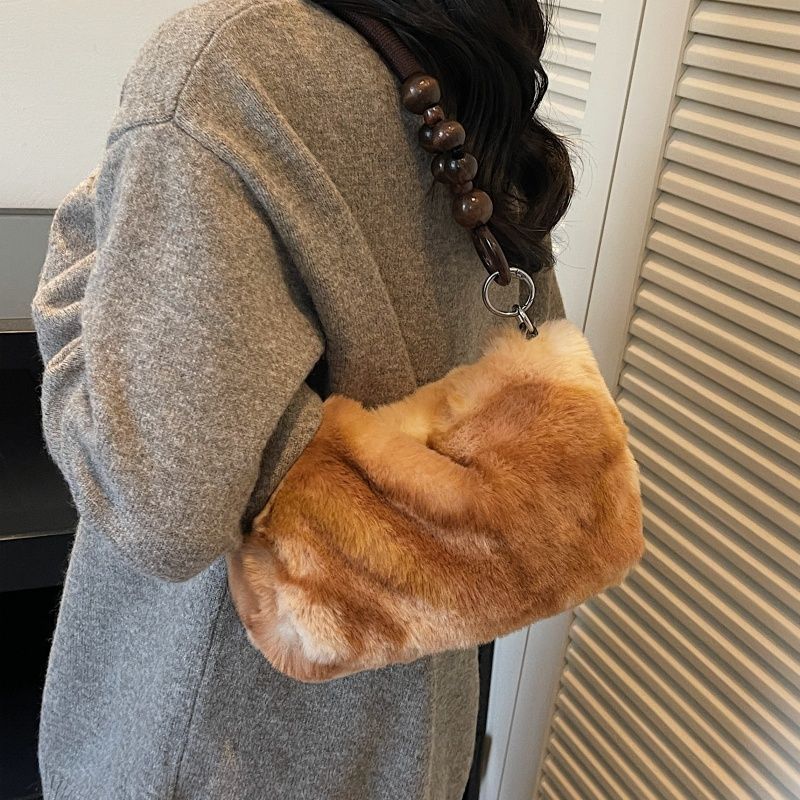 Autumn/winter Women's Fuzzy Leopard Print Shoulder Bag - New Fashionable and Versatile Plush Bag