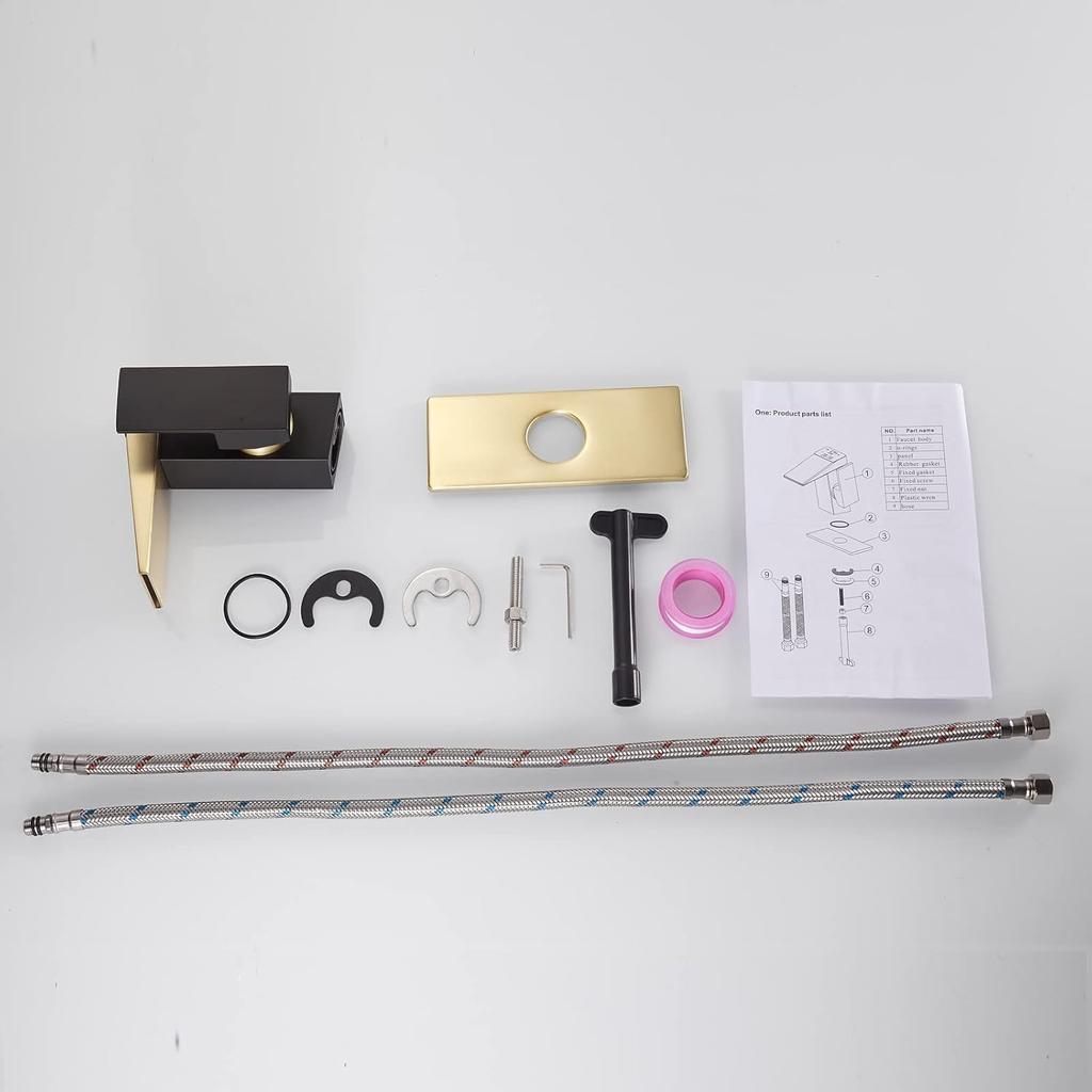 LOOPAN LED Light Bathroom Faucet One Hole Waterfall Temperature Display Hydraulic Power Single Handle Faucet Gold&Black, Waterfall Faucet for