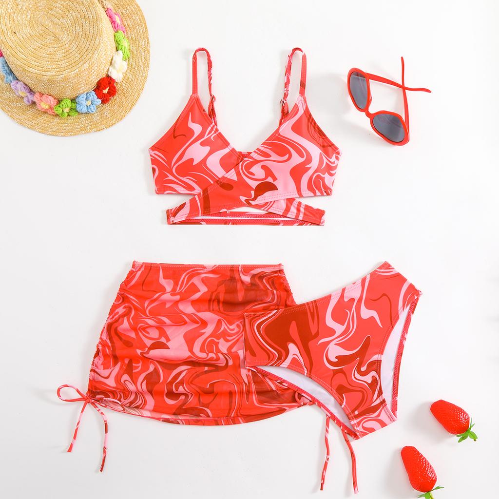 Costum de baie pentru copii costum de baie pentru femei cu fustă separată imprimeu tie-dye pentru copii de vârstă mijlocie și mai mari fete bikini costum de baie pentru copii set de trei piese