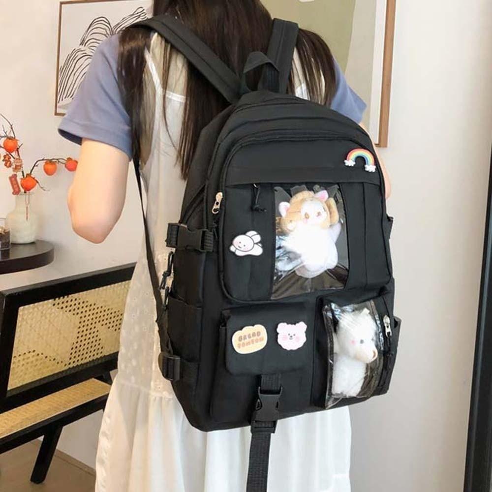 Solid Color Students School Bag Durable Large Capacity Daypack Nylon Ita Backpack  School