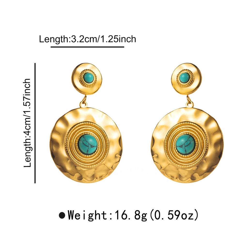 Stainless Steel Geometric Turquoise Inlaid Round Earrings Elegant High Grade Personality Earrings For Women Trendy Jewelry