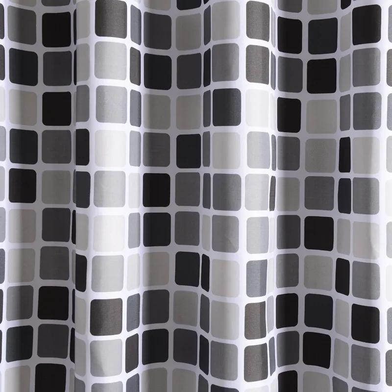 Shower Curtains 120Cm Gray Plaid Polyester Fabric With Hooks Waterproof Modern Style Geometric Bathroom Curtain 71 Inches Rustic