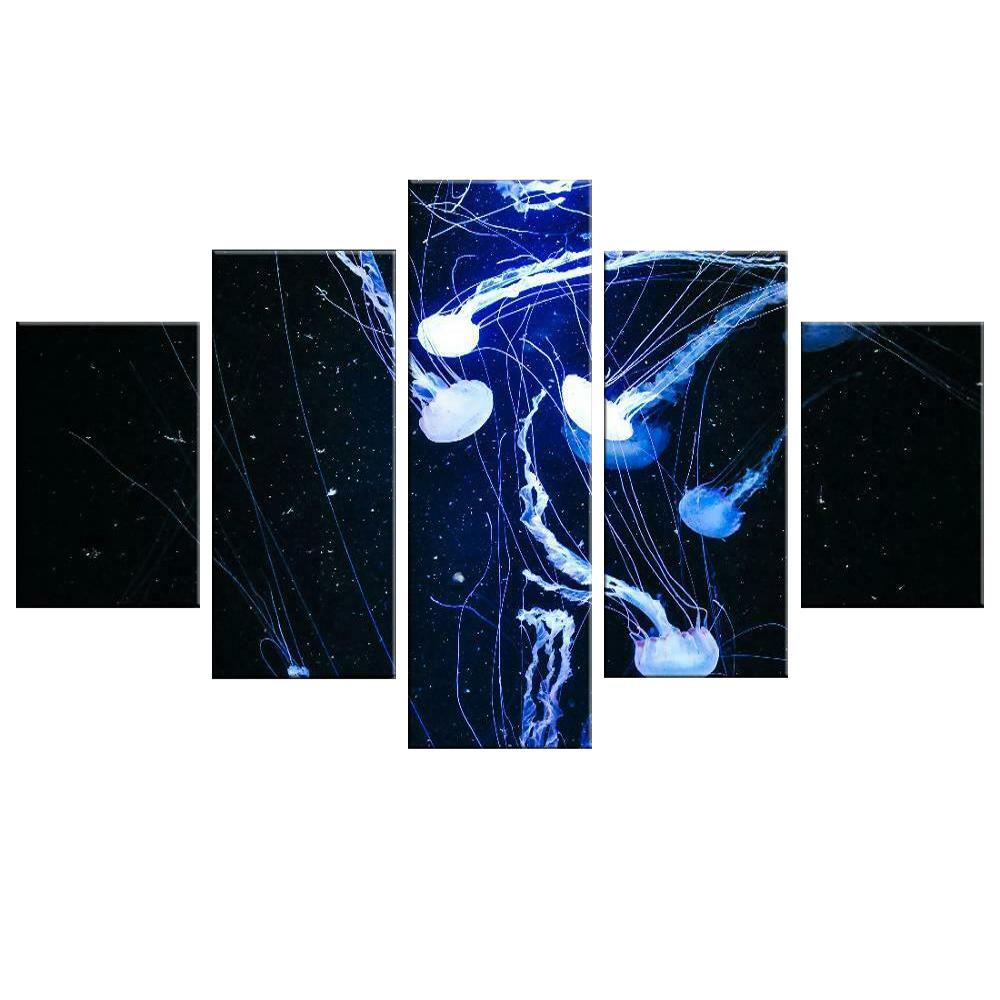 5 Pieces Wall Art Canvas Painting Marine Life Jellyfish Poster Modular Bedroom Pictures Modern Decoration Home Living Room