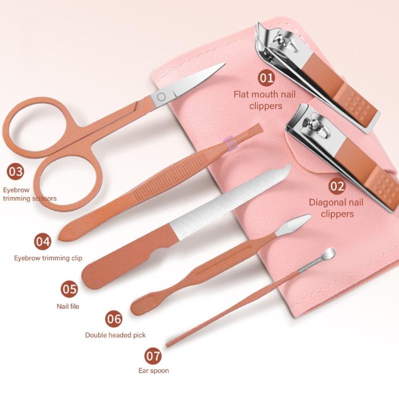 Set Manicure 7 Pezzi/Set Set Tagliaunghie Pratico Set per la Cura delle Unghie Strumenti Tagliaunghie in Acciaio Inossidabile per Viaggio Casa