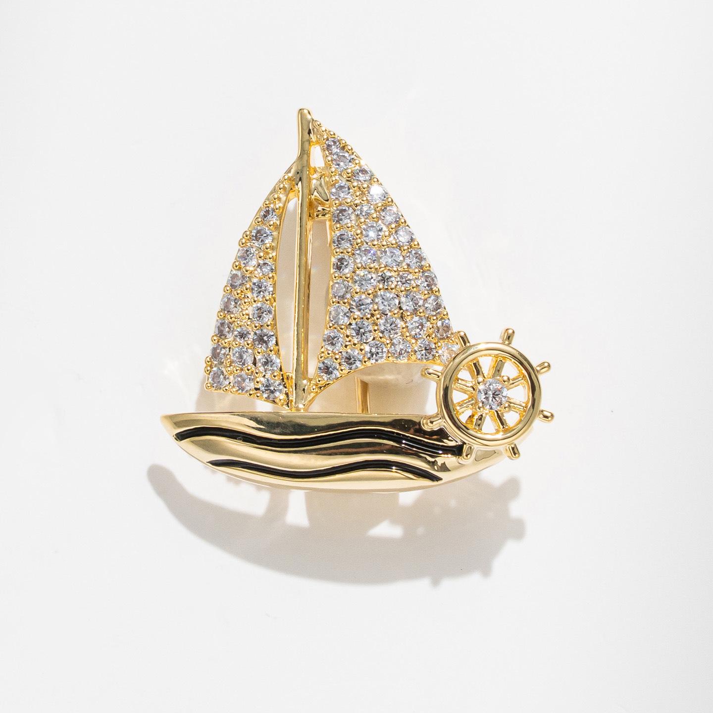 Bo Xin Yun Sailing Boat Brooch: Elegant Windbreaker Lapel Pin, Perfect Gift for Couples