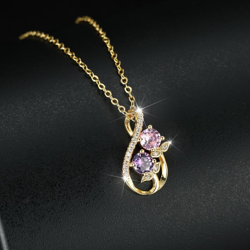 Wish gold 8-character pink diamond purple diamond tulip necklace, retro fashion niche design jewelry