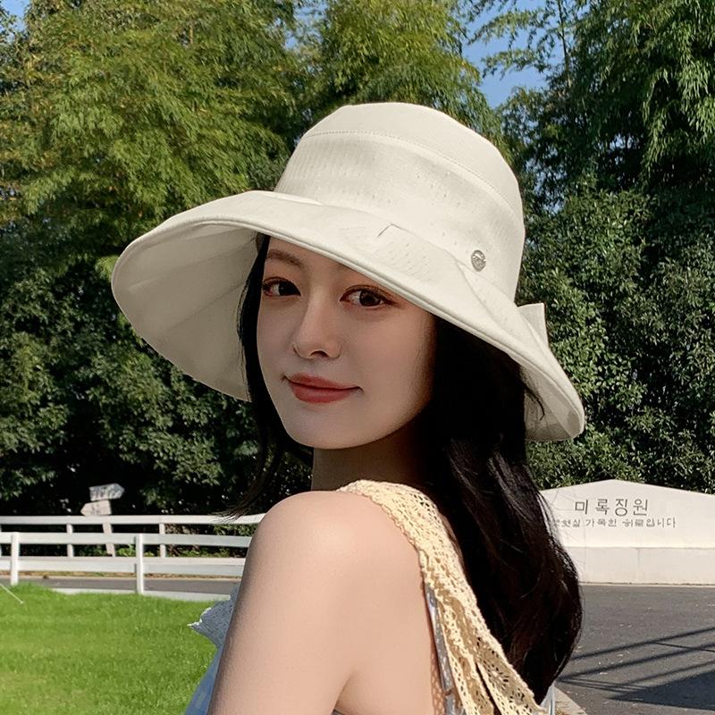 Small Standard Mesh Bow Bucket Hat Summer Idyllic Versatile Sunshade Basin Hat Outdoor Travel Vacation Beach Hat