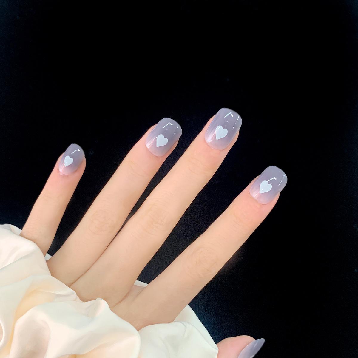 Blue gray gradual change love manicure wear fake nail manicure patch nail patch soft nail removable