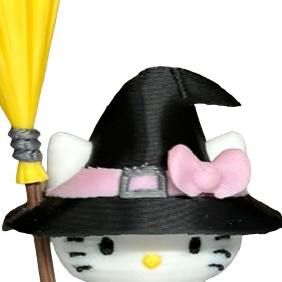 Halloween Witch Cat Figurine Cute 3D Printed Small Cat Witch Statue for Halloween Indoor Home Tabletop Shelf Decor