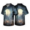 Men's Halloween V-Neck Scrub Top, Short Sleeve with Pockets for or Costume