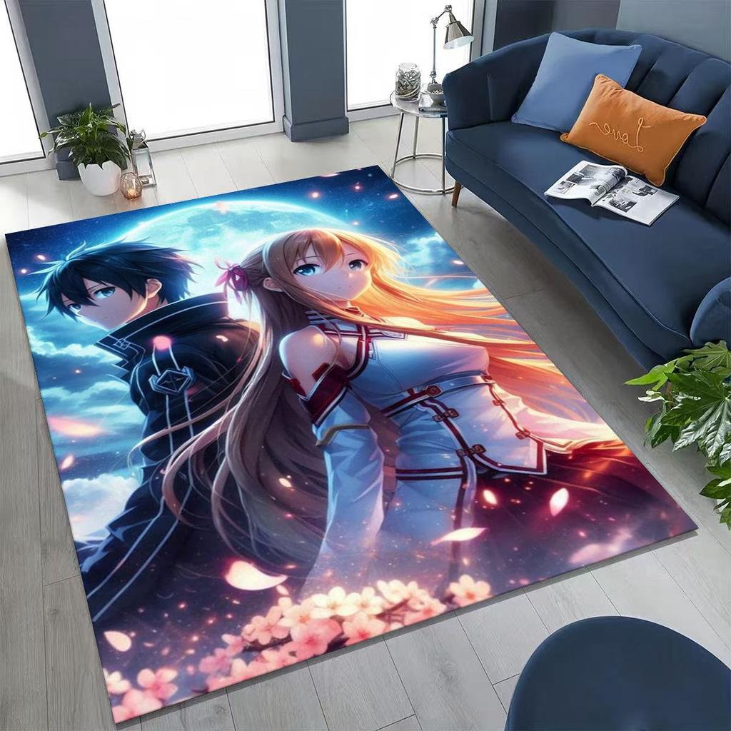 Anime SAO Sword Art Online Cartoon 3D Rug for Bedroom Living Room Sofa Home Doormat Decor, Large Kids Play Non-slip Floor Mat