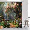 Enchanted Garden Print Waterproof Shower Curtain For Bathroom,Vibrant Floral &Butterfly Design High-End Toilet Partition Curtain