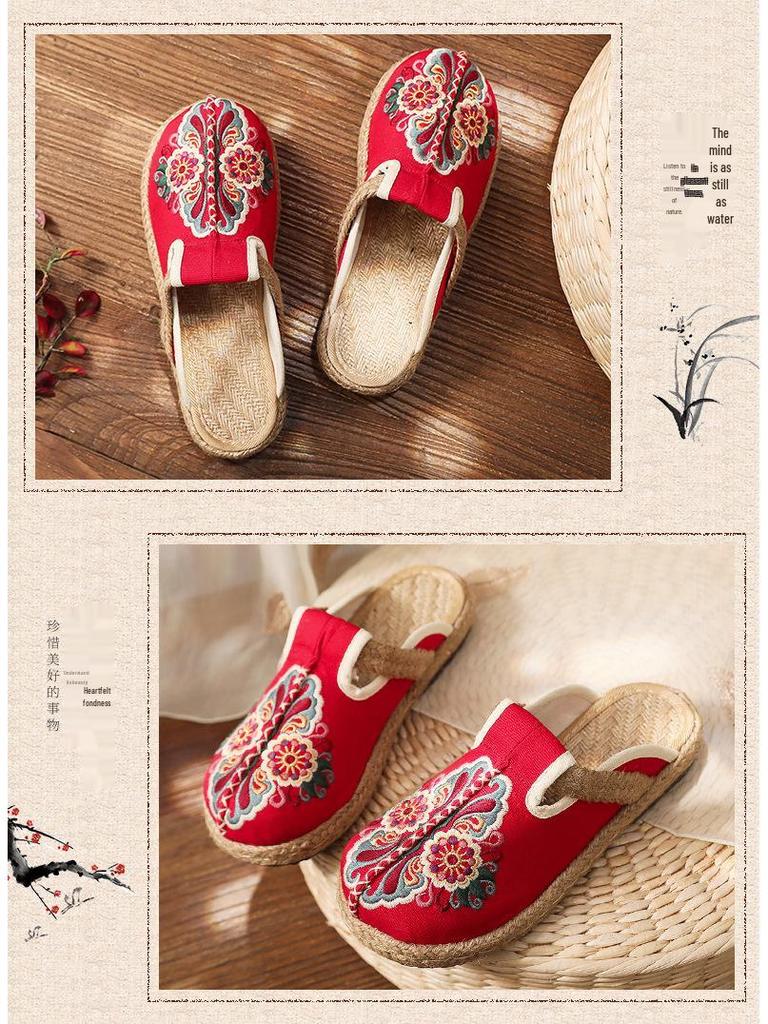 Women's Embroidered Ethnic Style Linen Flats - Spring/Summer
