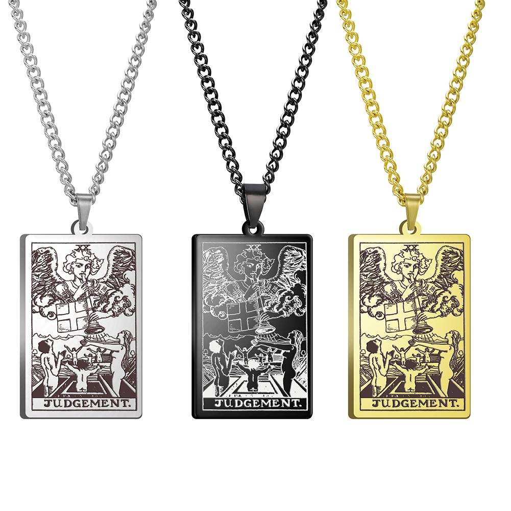 LIKGREAT Vintage Duży Naszyjnik z Kartami Tarota dla Kobiet Mężczyzn Stal Nierdzewna Esoteryzm Wisiorek Arkana Wielkie Amulet Biżuteria Para