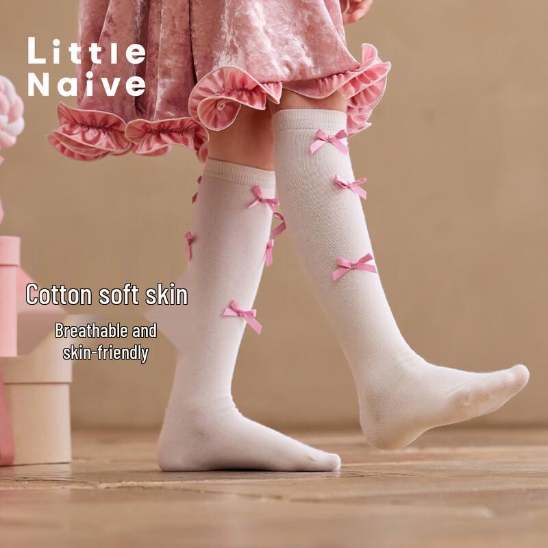 Little Naive Children's Bowknot Anti-bacterial Mid-Calf Socks for Girls
