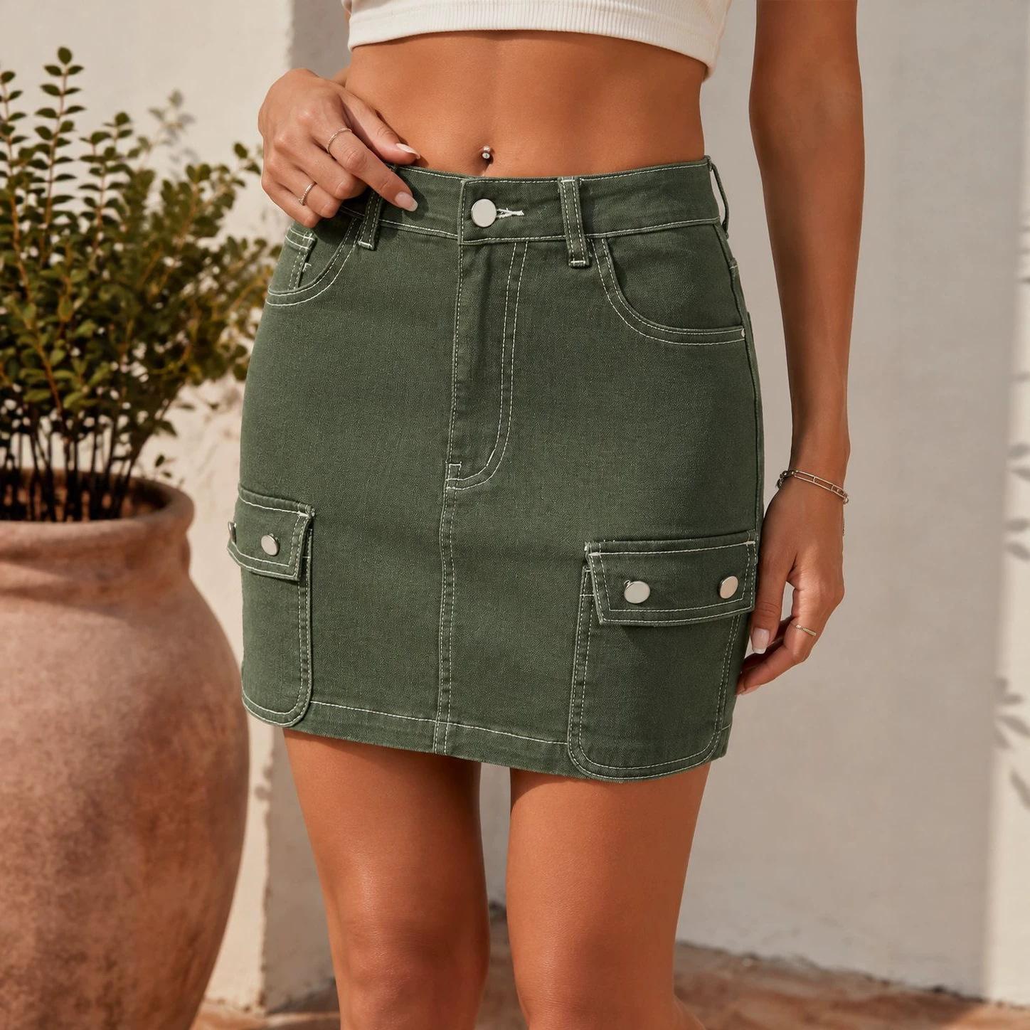 Mini Denim Skirt for Women High Stretch Low Rise Sexy Bodycon Jean Skirt with Pockets Women s Casual Summer Jean Skirt Outfits Mini Jean Skirts S