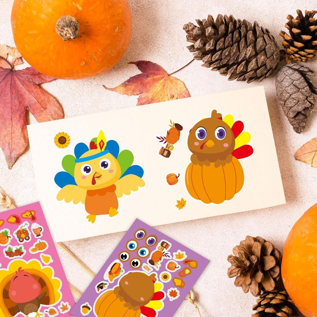 Adorable Cm2408006 Childrens Cartoon Interactive Thanksgiving Turkey Diy Sticker Set