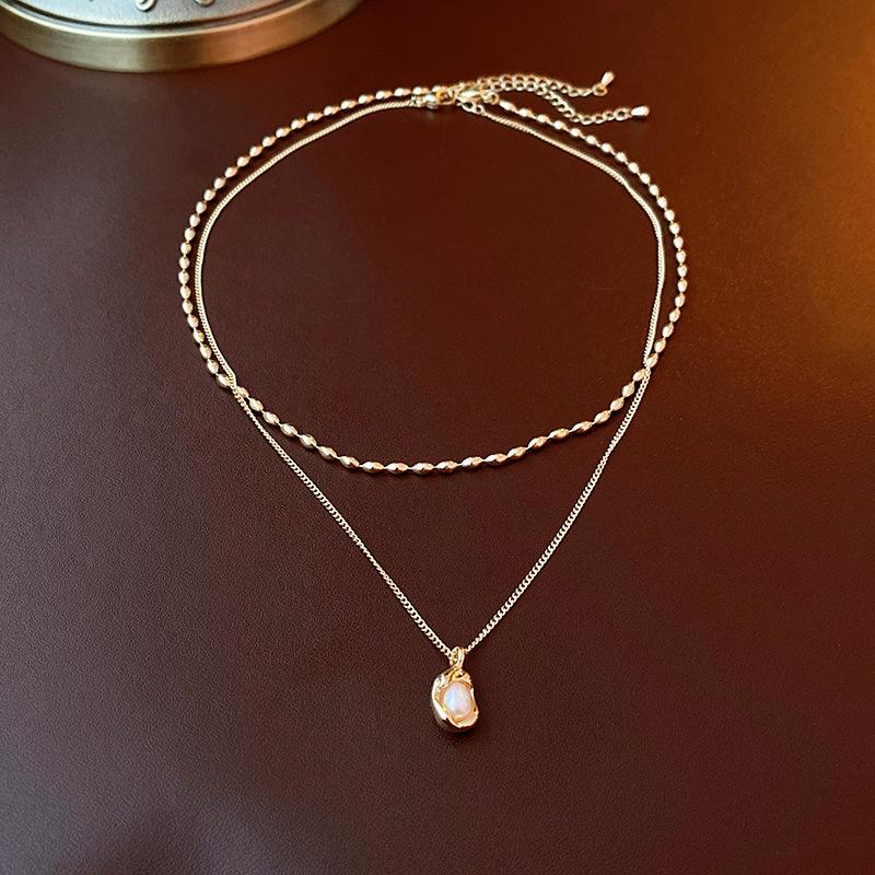 Niche Fashion Temperament Pleated Bean Double Layered Necklace