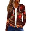 Women's Fashion Christmas Print Casual Zip-Up Long-Sleeved Hooded Jacket