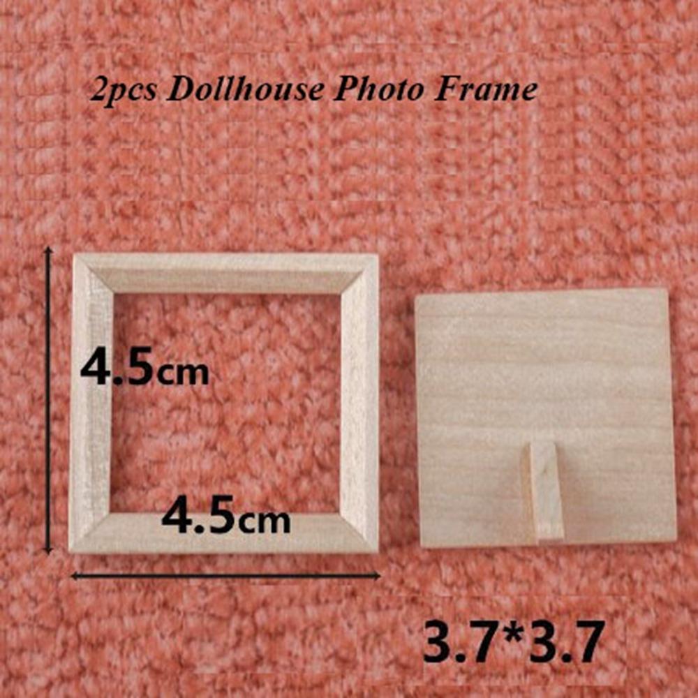 2pcs 1/12 Dollhouse Miniature  Photo Frame DIY Accessories Photo Display New Wood Photo Frame