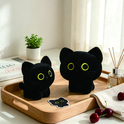 Kawaii Cat Plush Dolls Black Fluffy Pendant Stuffed Animal Kitten Cute Soft Toys Birthday Present Boys Girls Kids Home Bag Decor