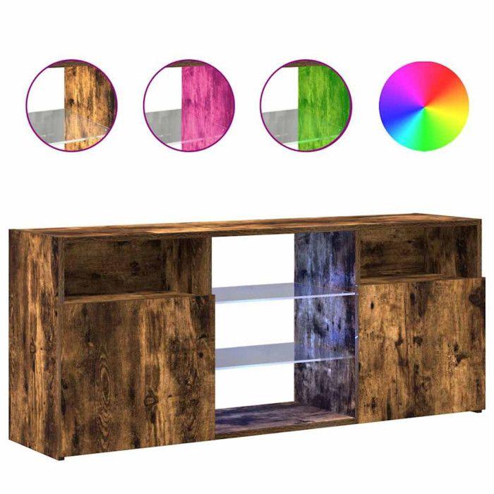 VidaXL TV Cabinet with LED Lights Smoked Oak 120x30x50 Cm, TV Stand, HiFi Cabinet, Entertainment Center, Media Unit, 815714